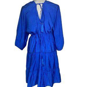 Mexx tiered V-neck midi dress blue women's size M